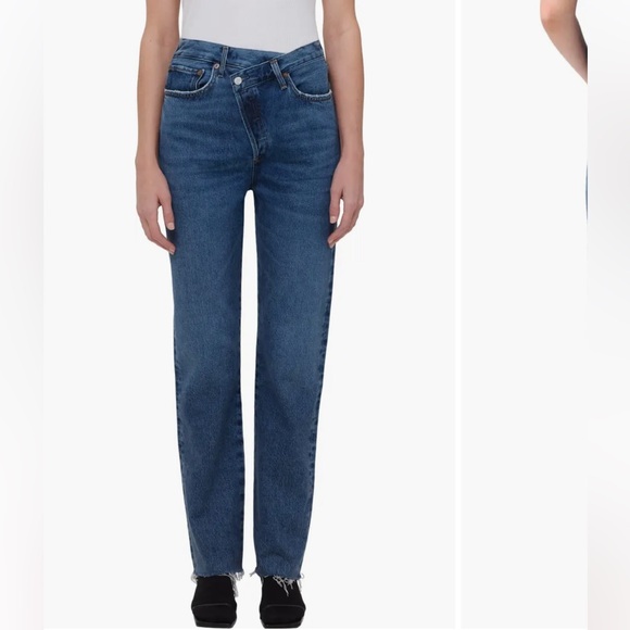 Agolde Denim - AGOLDE Crisscross High Waist Raw Hem Straight Leg Organic Cotton Jeans